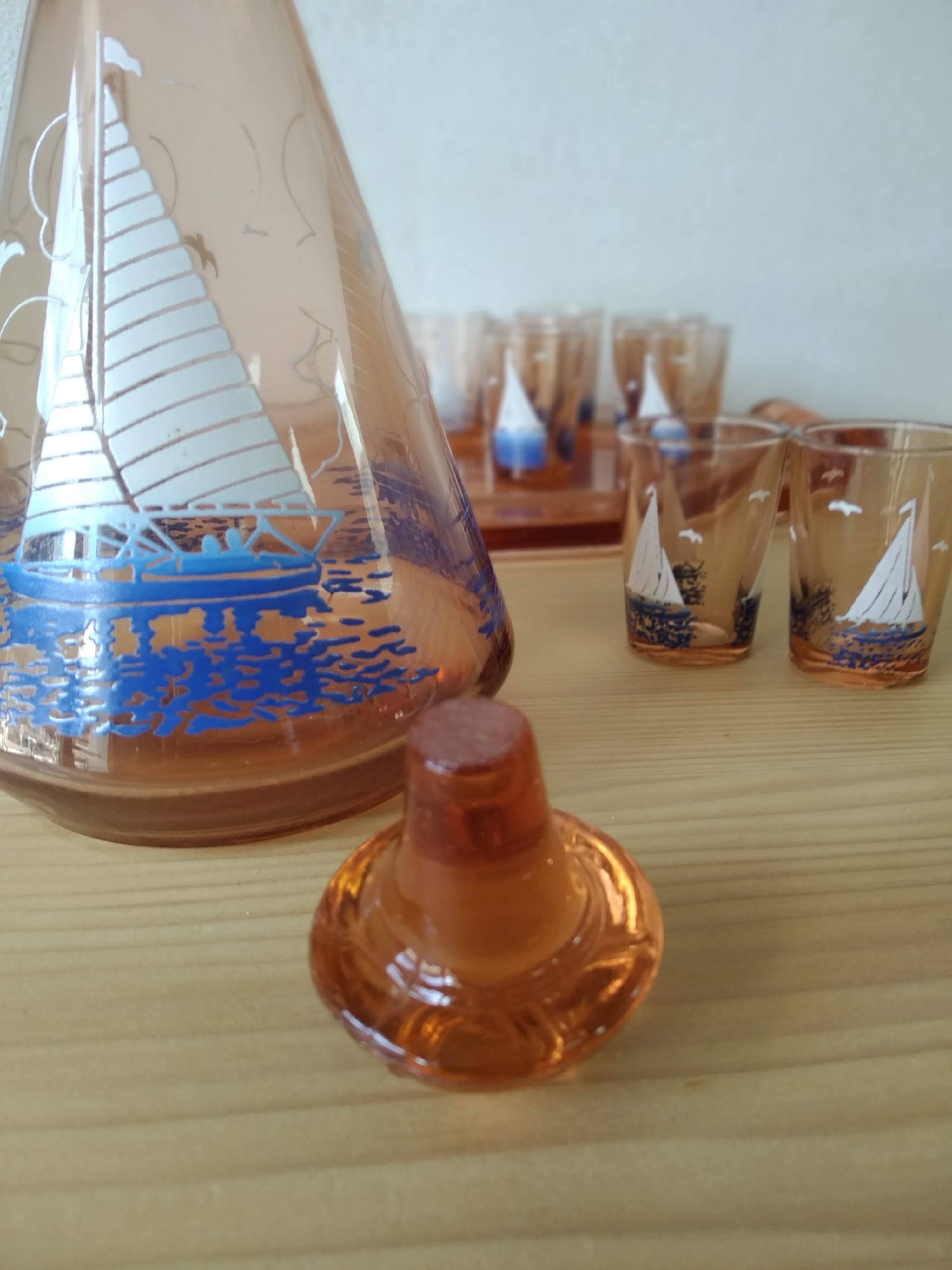 Art Deco liqueur service with boat motif