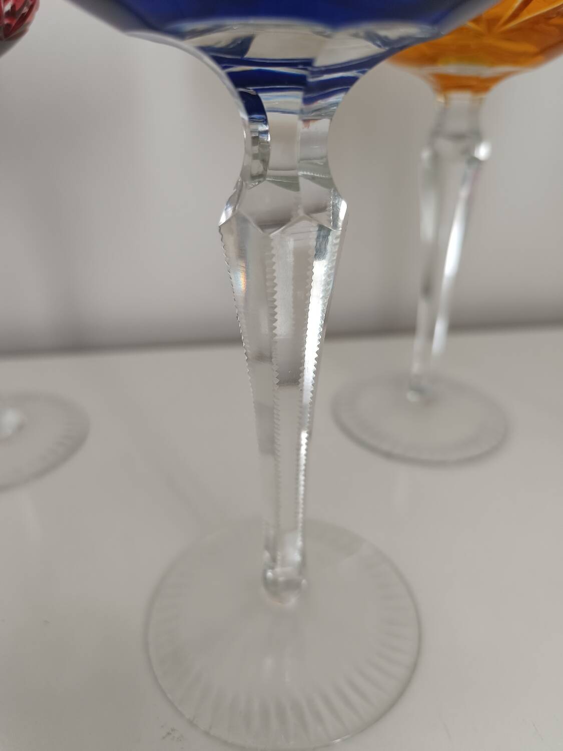 Set of 6 colored crystal stemmed glasses