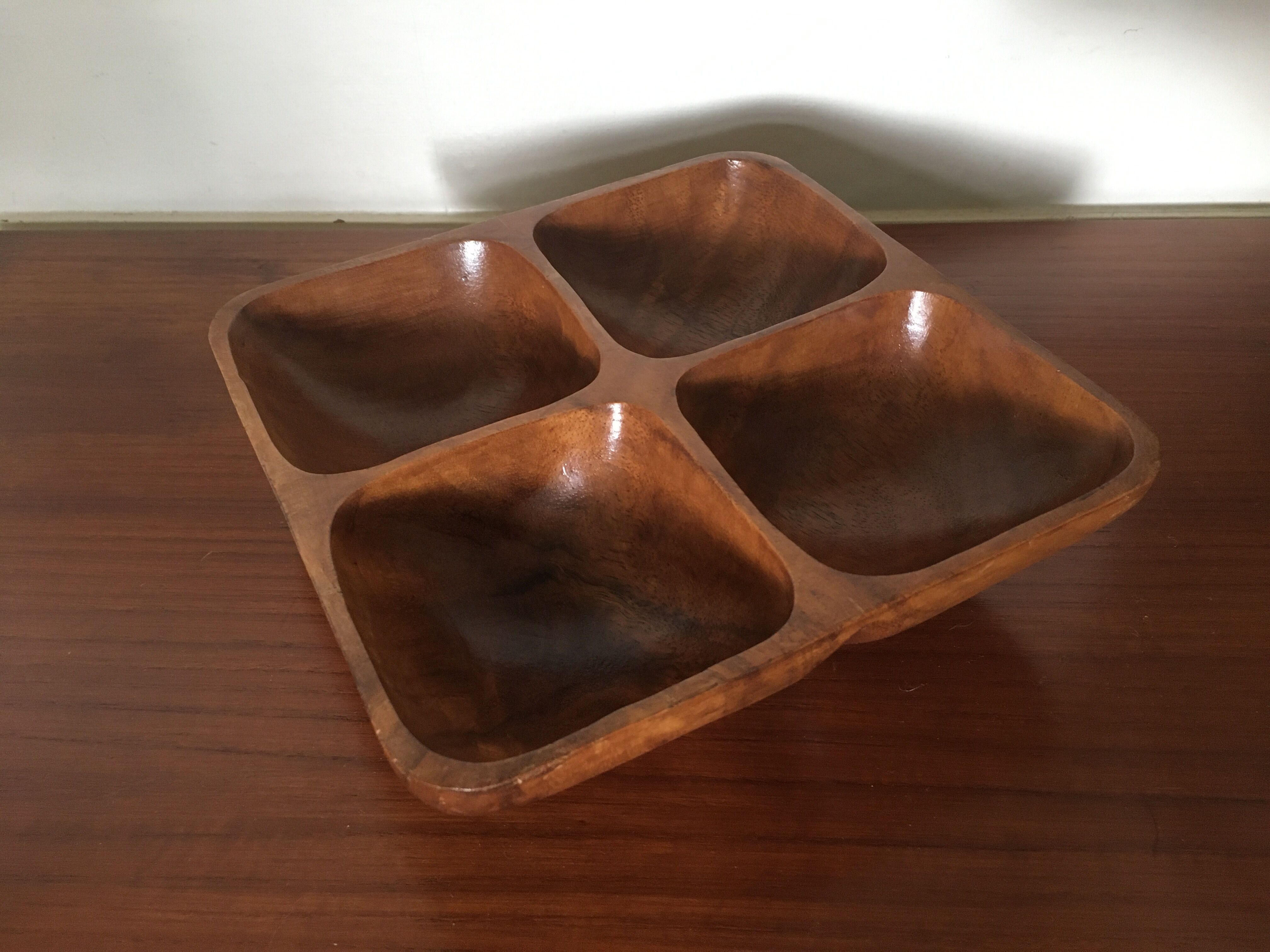 Wooden dish with compartments