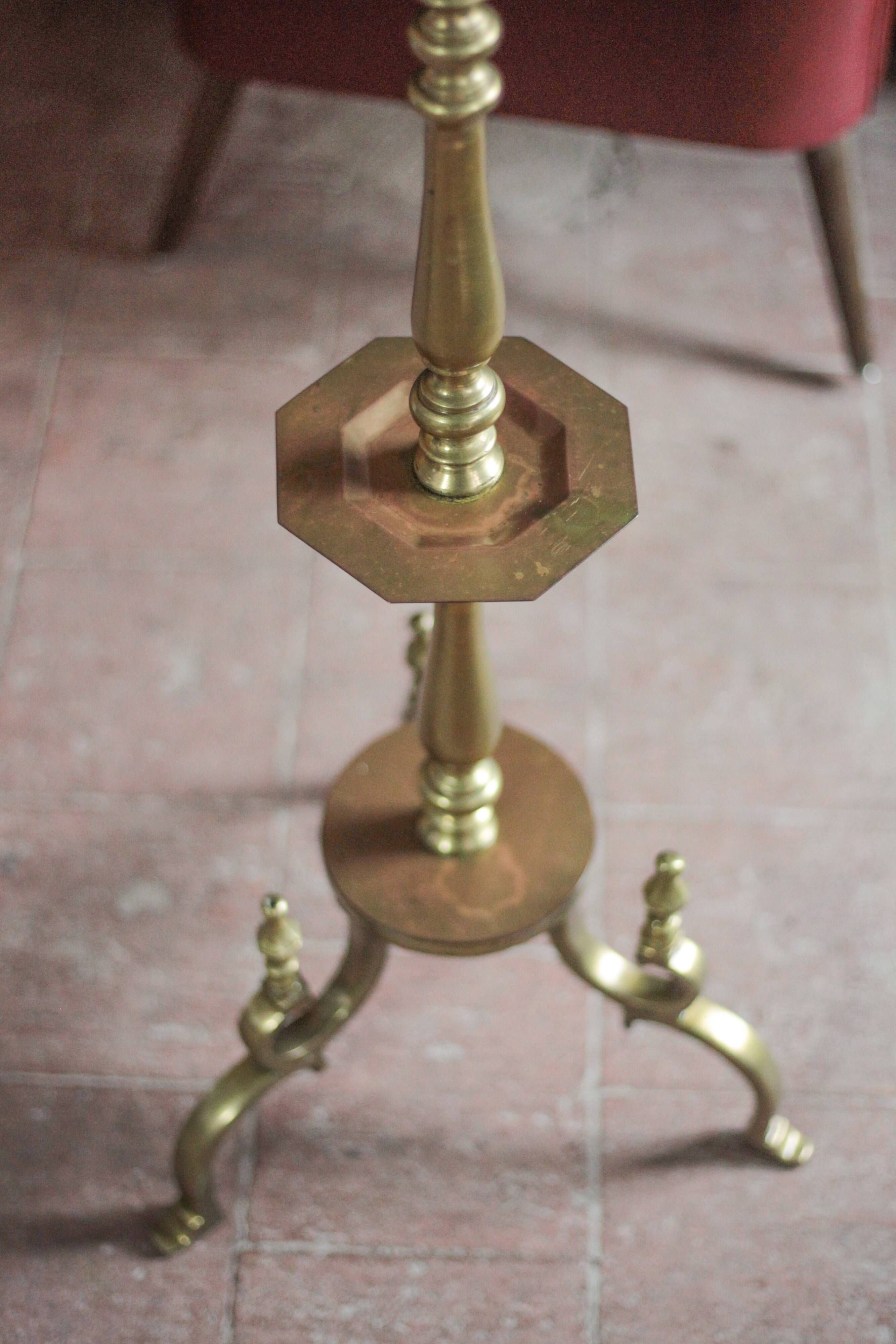Golden bronze chandelier with seven arms, Menorah, candlestick on a stand, candelabrum.