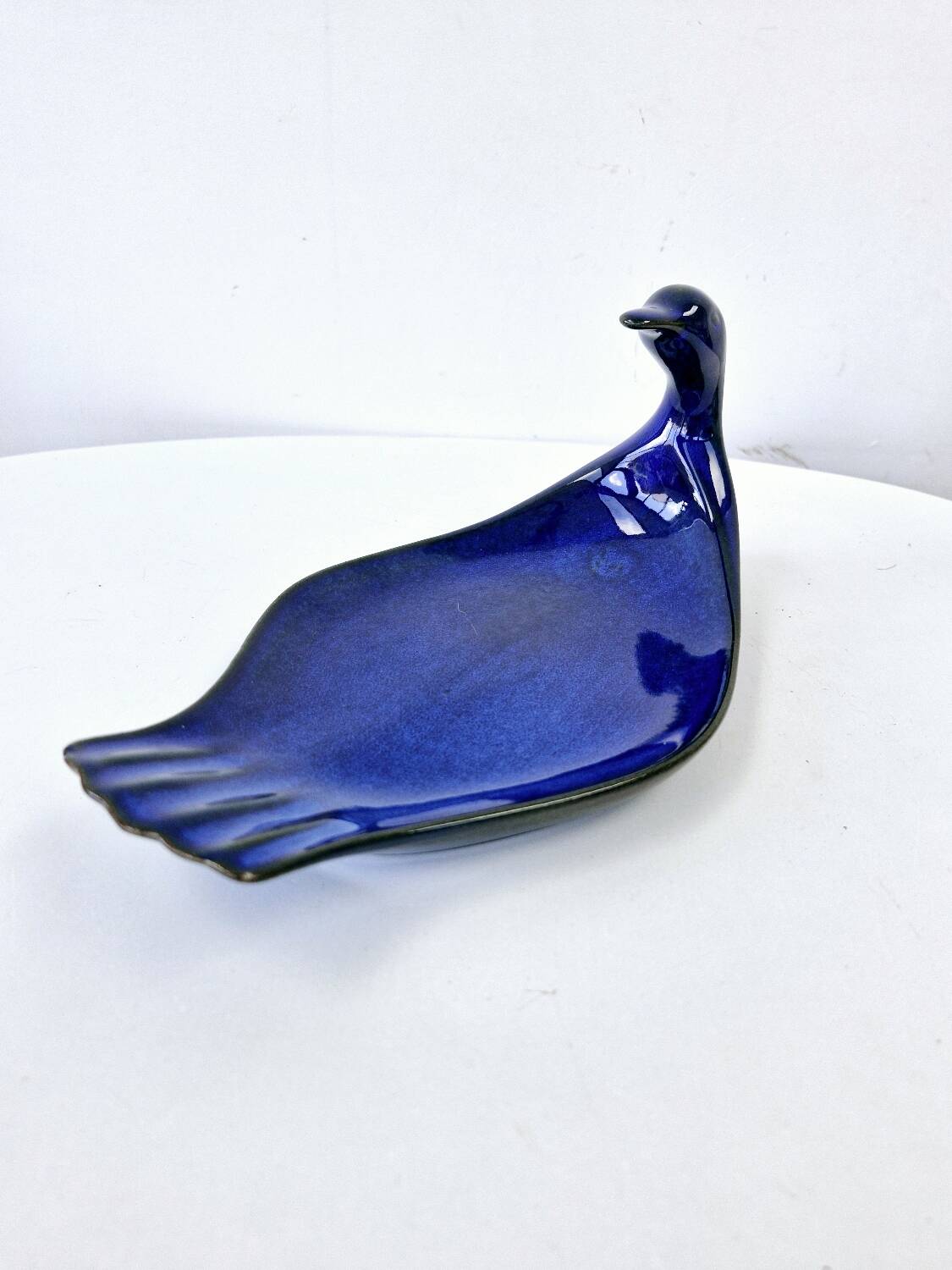 Vintage Plate Duck Foie Gras Blue Stoneware from Berry, France 25.5x15cm