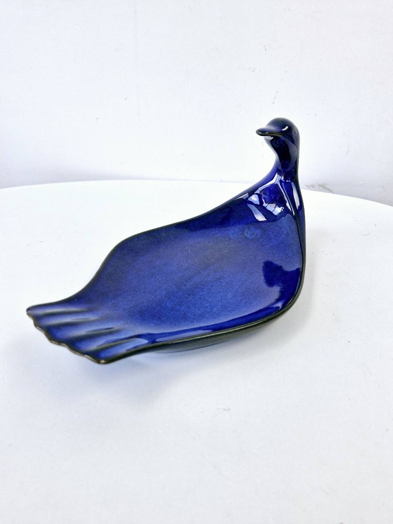 Vintage Plate Duck Foie Gras Blue Stoneware from Berry, France 25.5x15cm