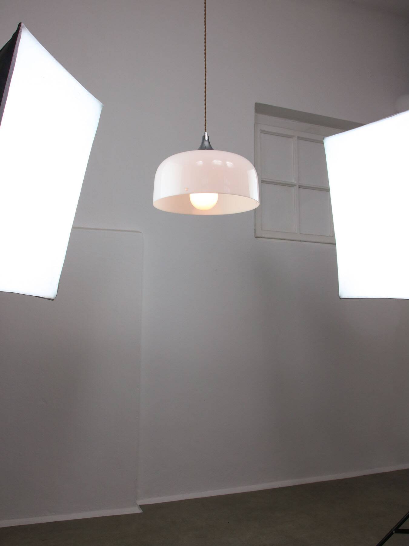 Space Age White Pendant Lamp from Guzzini, 1960s