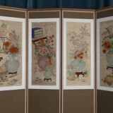 Screen 4 korean pans with flower patterns circa 1950 1970 h 156 l 180