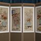 Screen 4 korean pans with flower patterns circa 1950 1970 h 156 l 180