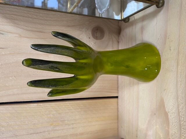 Vintage green hand vase