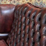 2-seater leather Chesterfield wingback sofa from the 80s