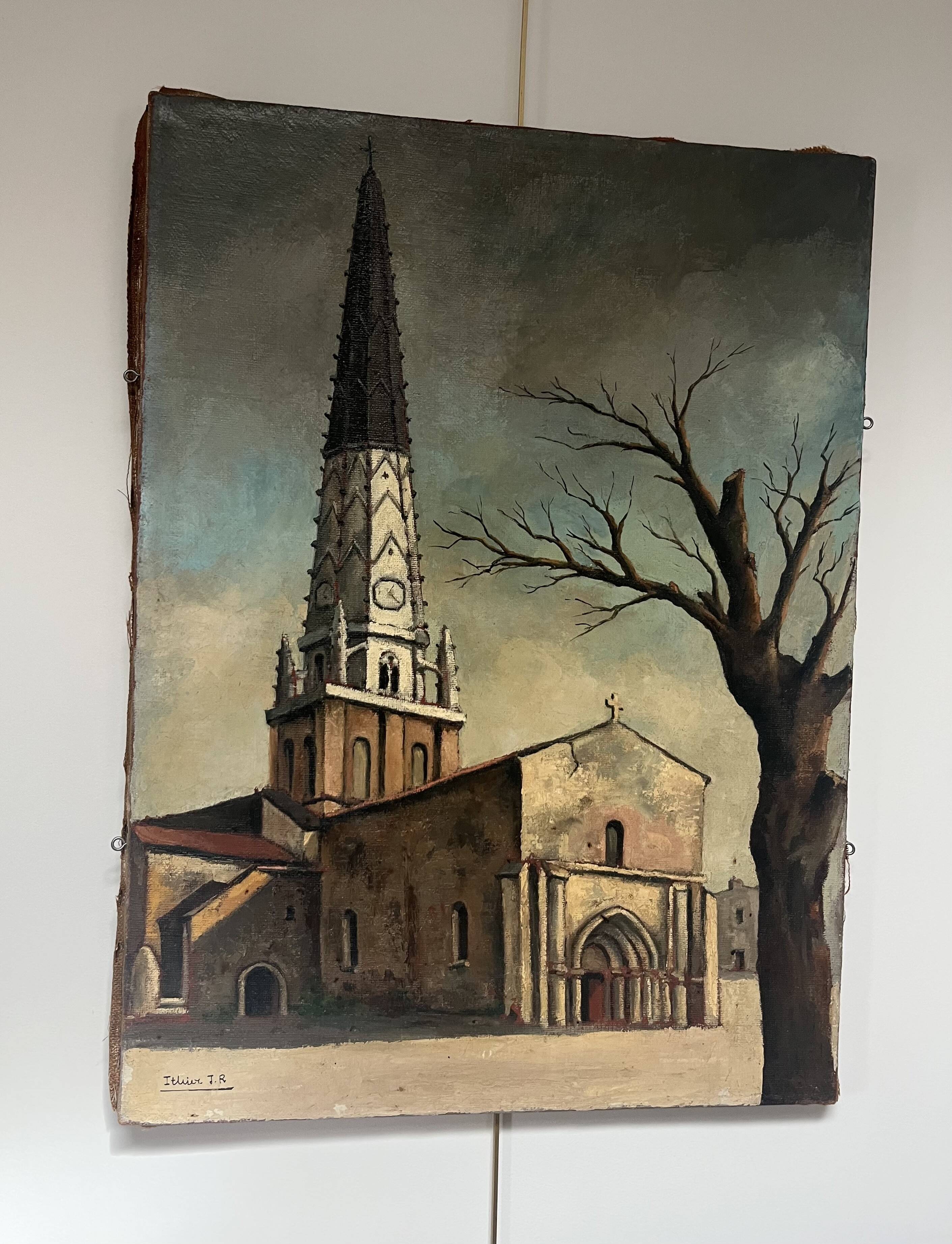 Jean Robert Ithier (1904-1977) Ars en Ré, View of the church, oil on canvas signed