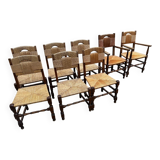 Set of 6 chairs and 2 armchairs, Brutalist style, 1950s