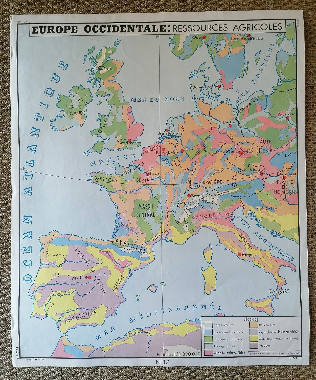 Ancienne carte scolaire rossignol de l'europe.