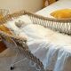 Rattan and wrought iron cradle