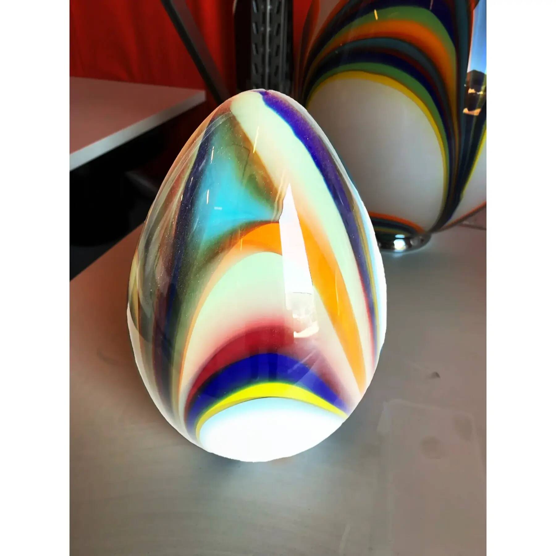 White Egg Table Lamp in Murano-Style Multicoloured Glass