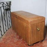 Malle, banc coffre en cuir marron
