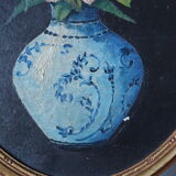 Oil on oval panel bouquet of roses