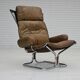 Années 1970, design norvégien par Harald Relling, état d'origine, cuir, acier chromé, bois de teck.
