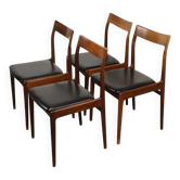 Série de 4 chaises vintage en teck et skaï noir – années 1960
