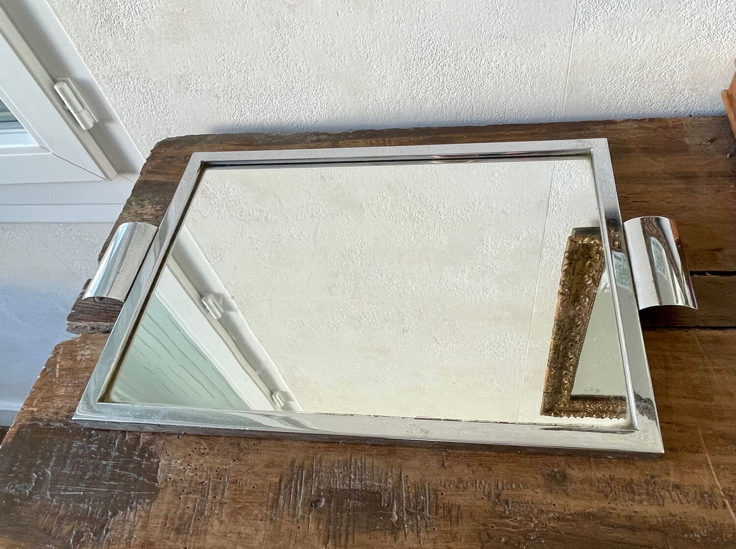 Large vintage vintage Art Deco period mirror tray, 1940