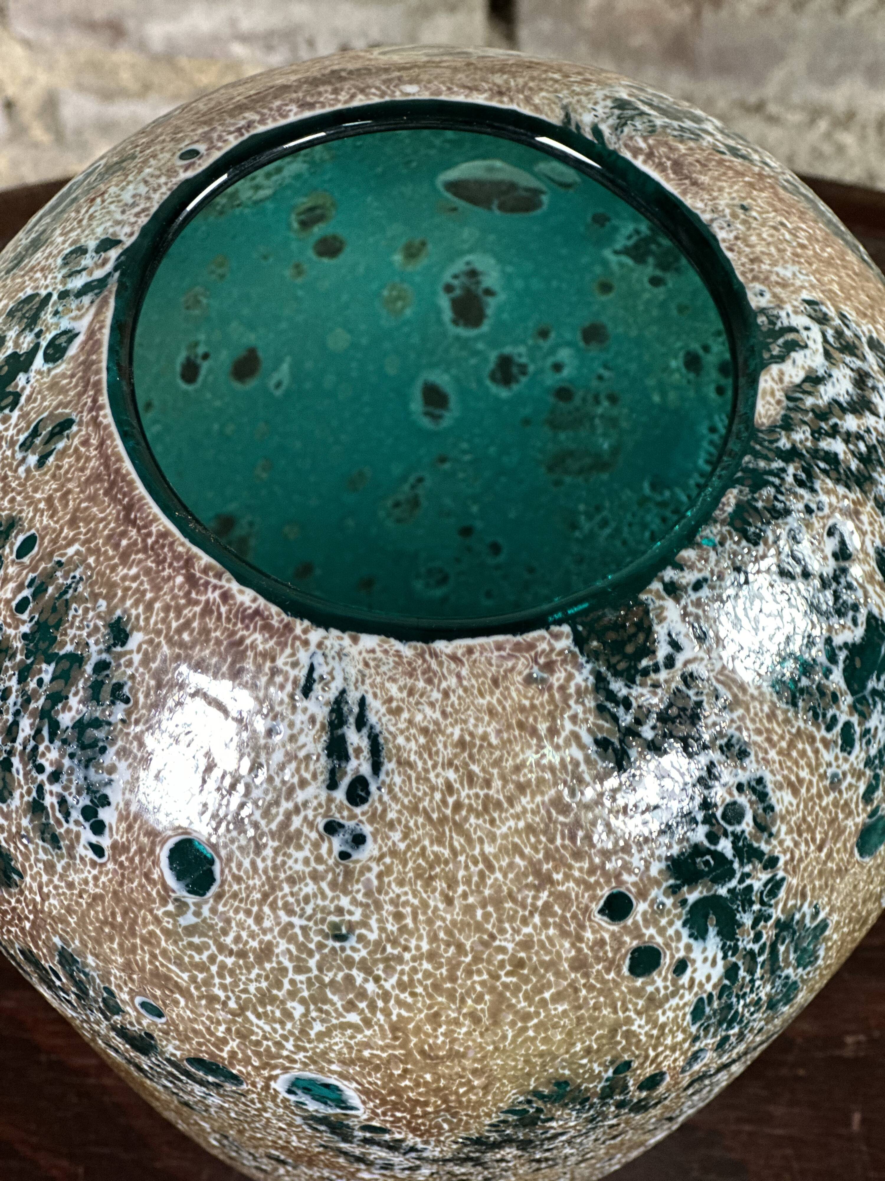 Vintage enameled blown glass vase 80'S Ht 27