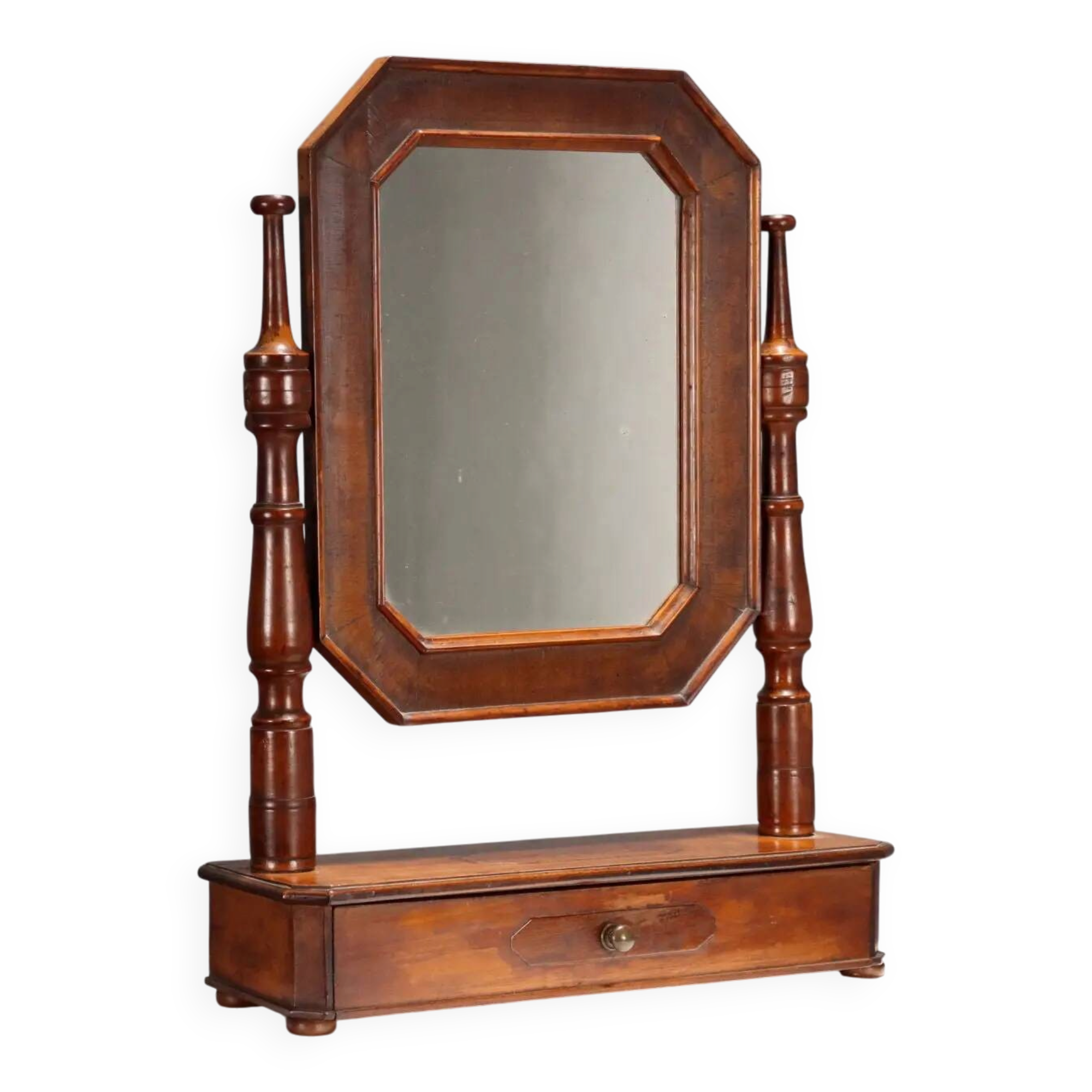 Antique walnut mirror with drawer, Italy, 19th century