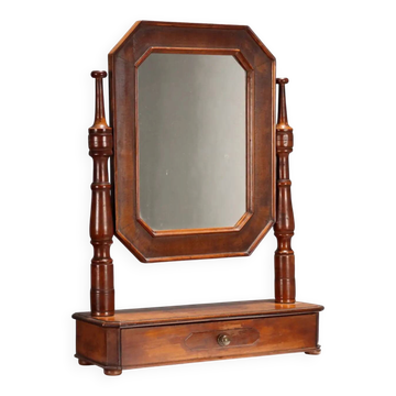 Miroir ancien en noyer avec tiroir, Italie, XIXe siècle