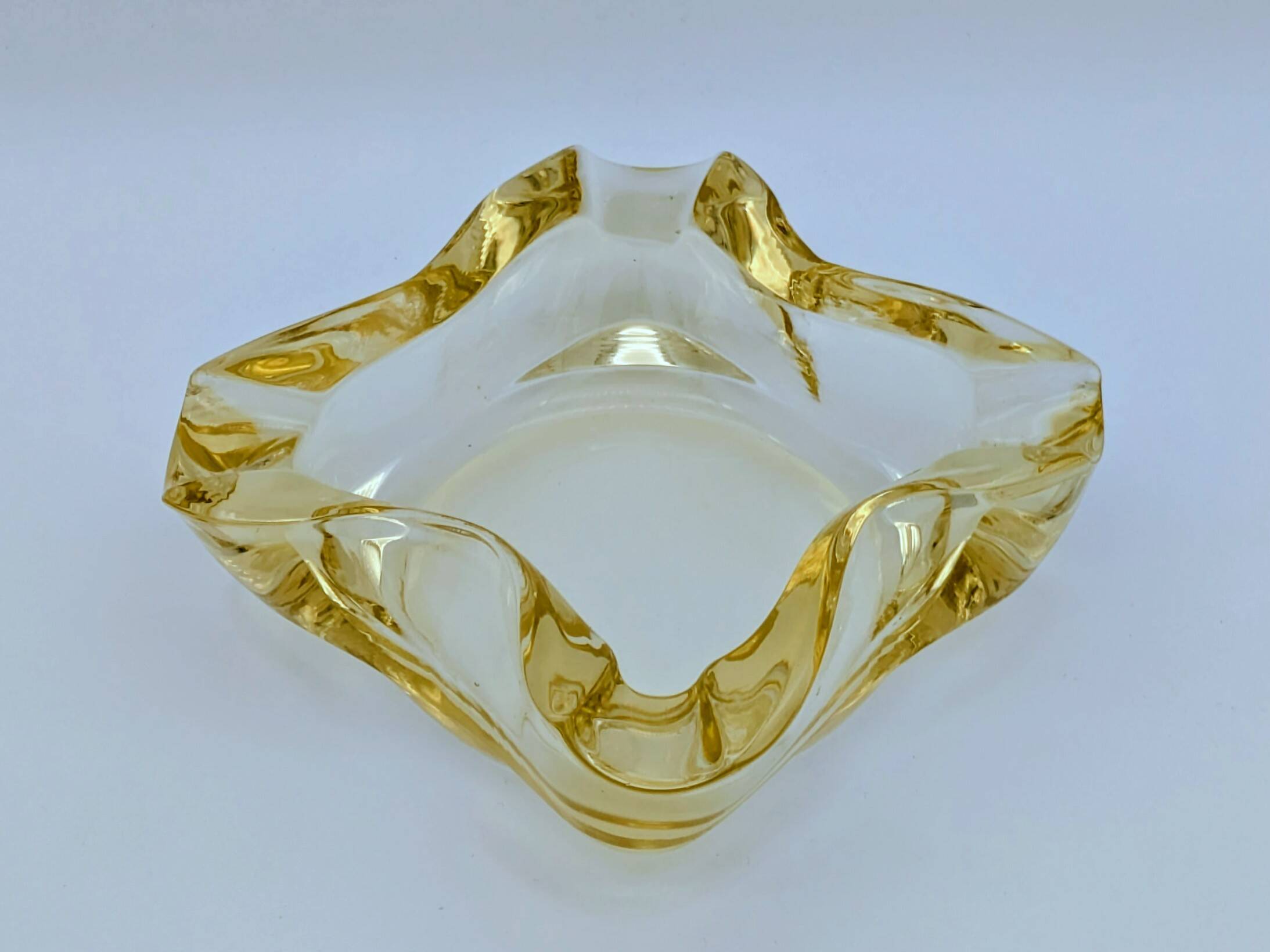 Ashtray / Catch-all Mid-Century Solid Glass Murano Style & Leather 1960