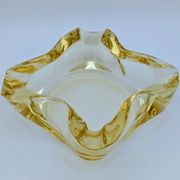 Ashtray / Catch-all Mid-Century Solid Glass Murano Style & Leather 1960