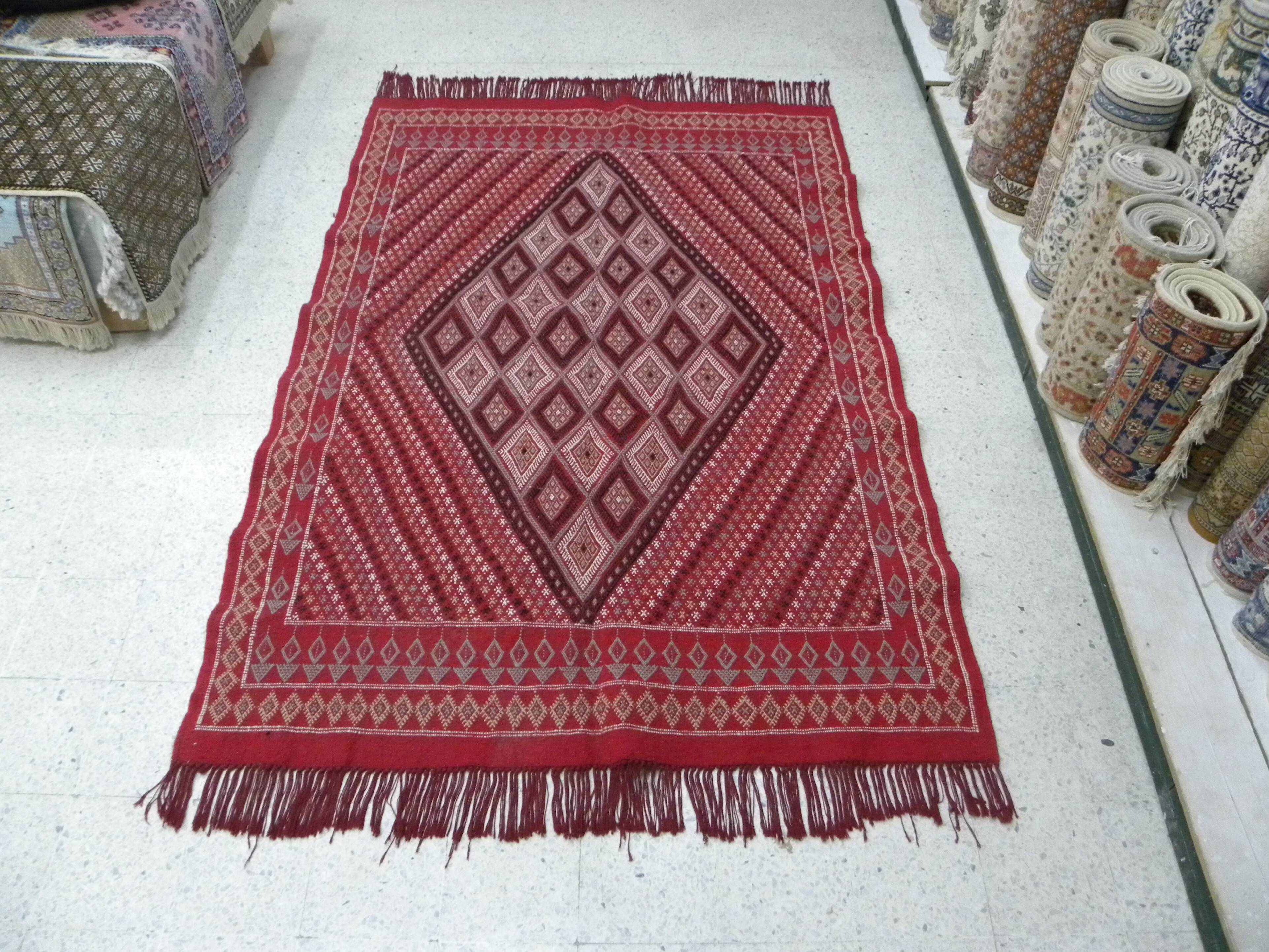 Traditional Ethnic Red Artisan Rug, Geometric Berber Rug