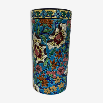 Longwy enamel roll vase