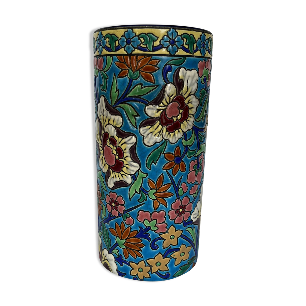 Vase rouleau en émaux de Longwy Selency