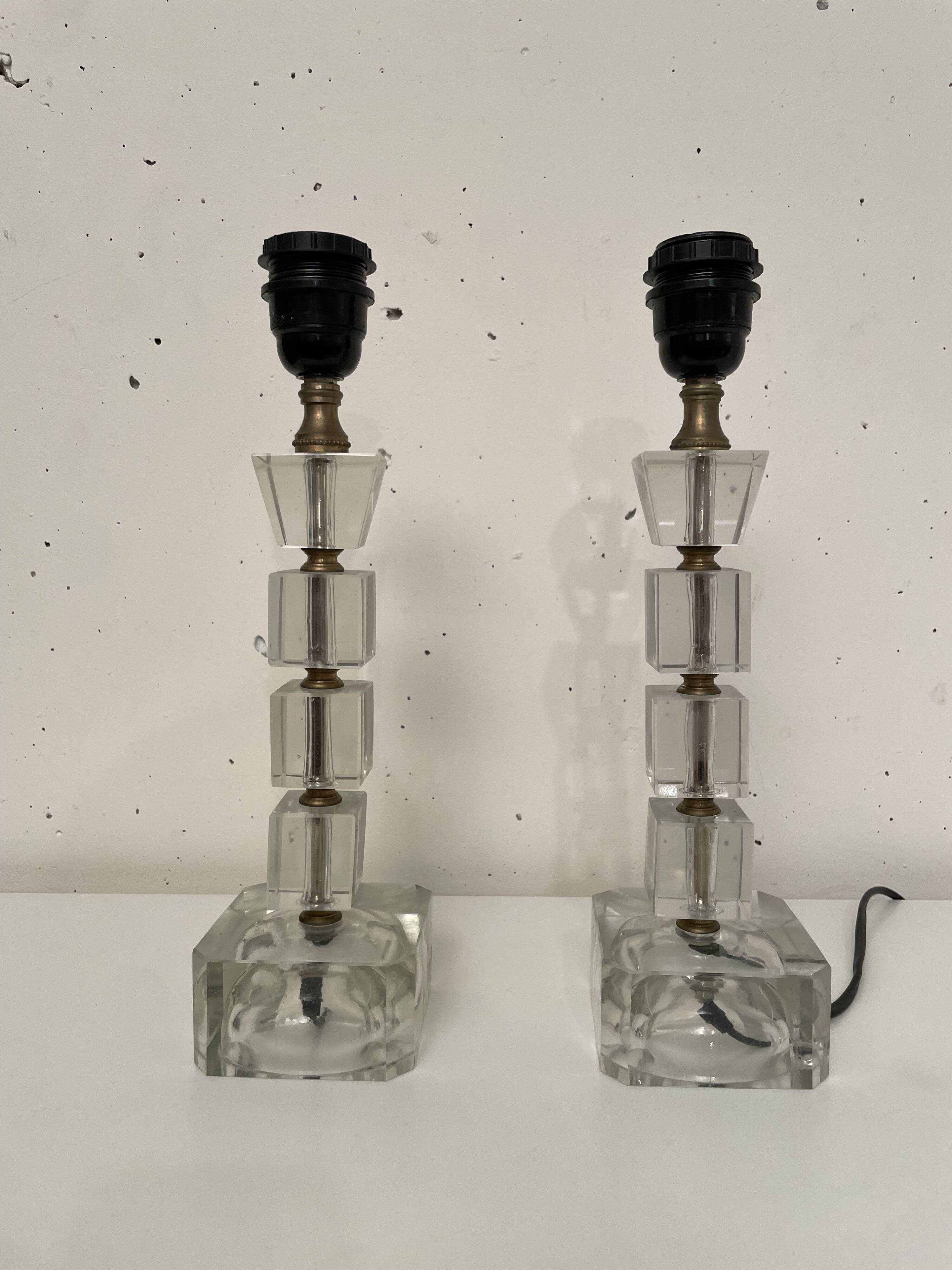 Glass and metal table lamp, Adnet 1970 spirit