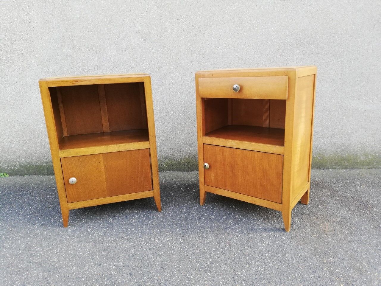 Pair of modernist wooden bedside tables