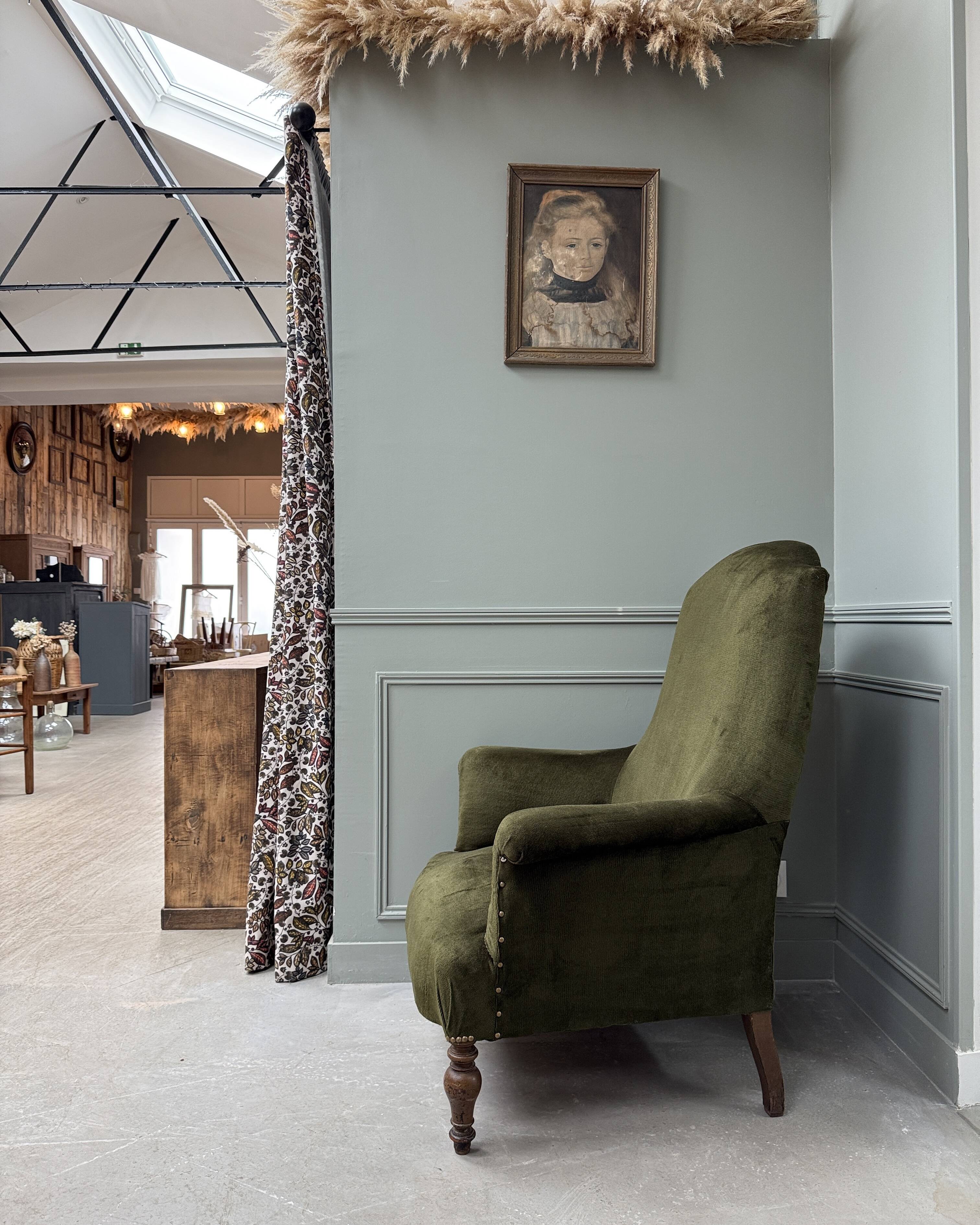 Green velvet tub chair