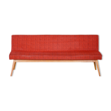 Red Midcentury Modern Oak Sofa, 1950s, Original well preserved upholstery