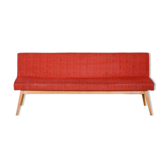 Red Midcentury Modern Oak Sofa, 1950s, Original well preserved upholstery