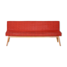 Red Midcentury Modern Oak Sofa, 1950s, Original well preserved upholstery