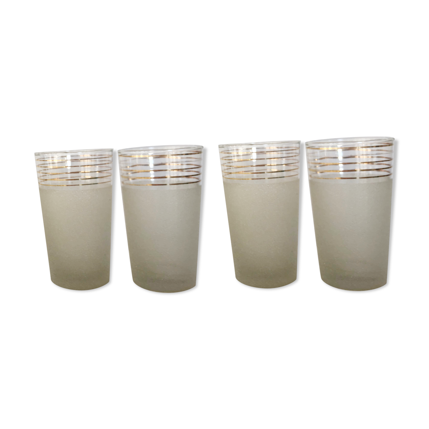 Lot of 4 white granite and gold glasses