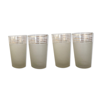 Lot of 4 white granite and gold glasses