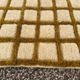 Very large Moroccan Berber rug in ecru and camel 400x300 cm with a grid pattern.