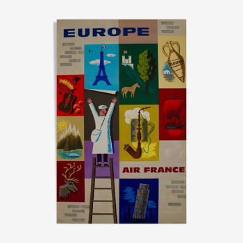 Affiche original Air France Europe Carlu par Jean Carlu en 1957 - Petit Format - On linen