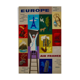 Original Air France Europe Carlu poster by Jean Carlu in 1957 - Small Format - On linen