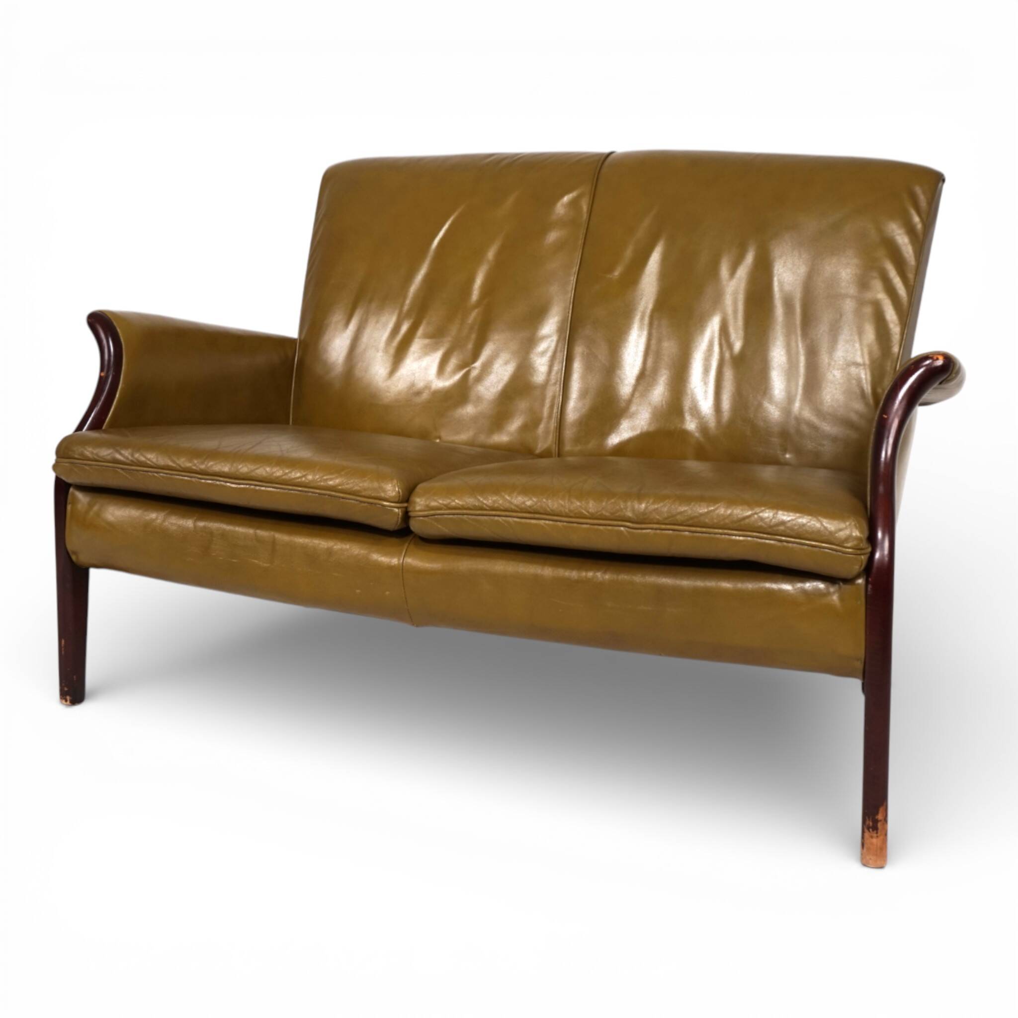 Two-seater green foam leather sofa Froxfield by Parker Knoll, 1960.
