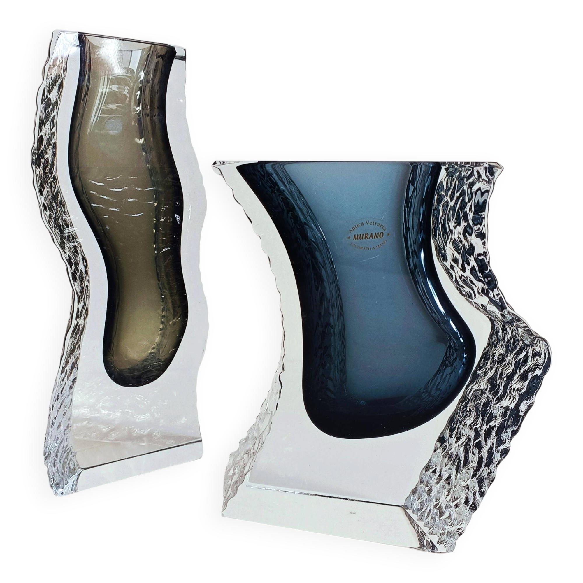Alessandro Mandruzzato Murano Glass Vases, Hand-Blown, Italy, 1970s