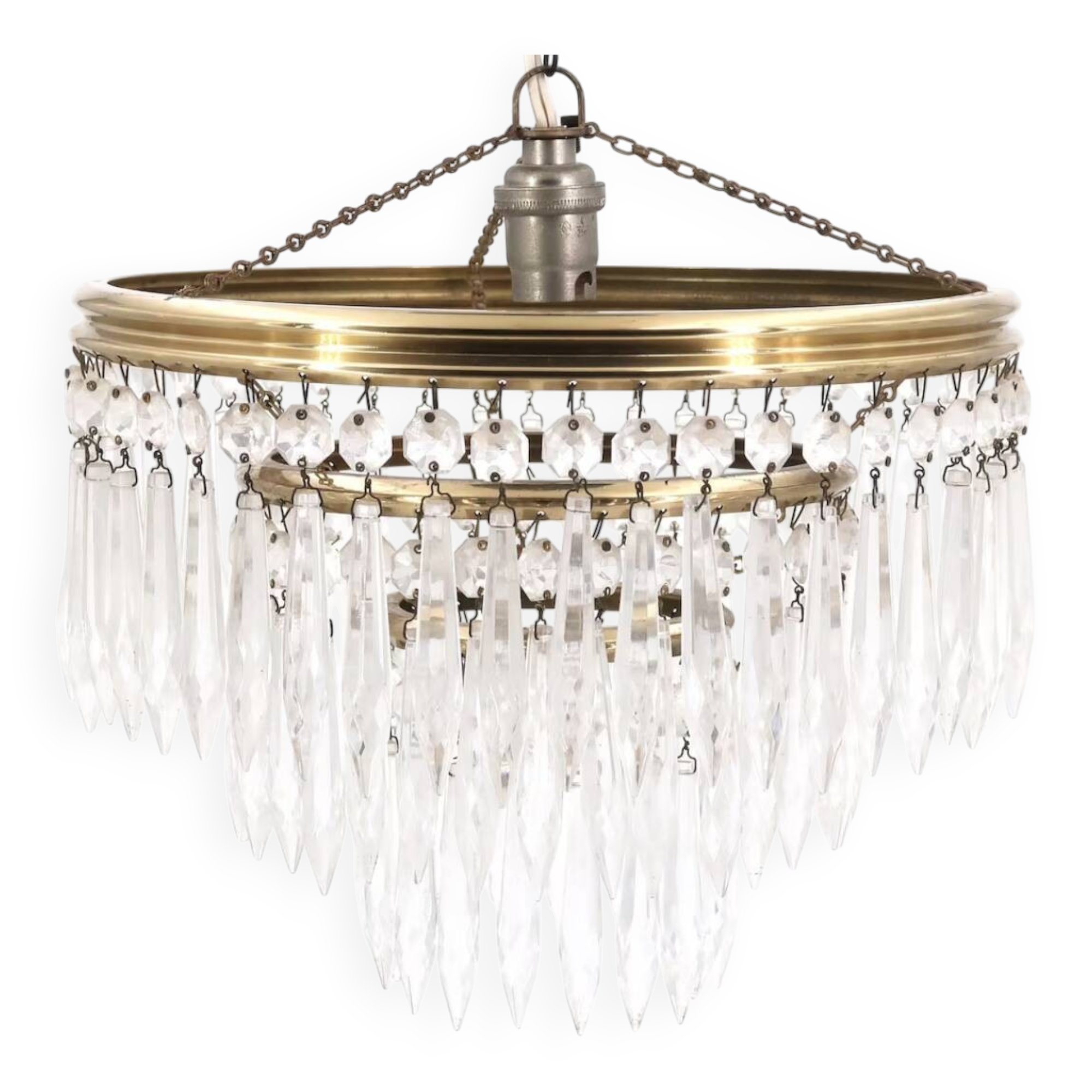 1930s crystal and brass tassel chandelier