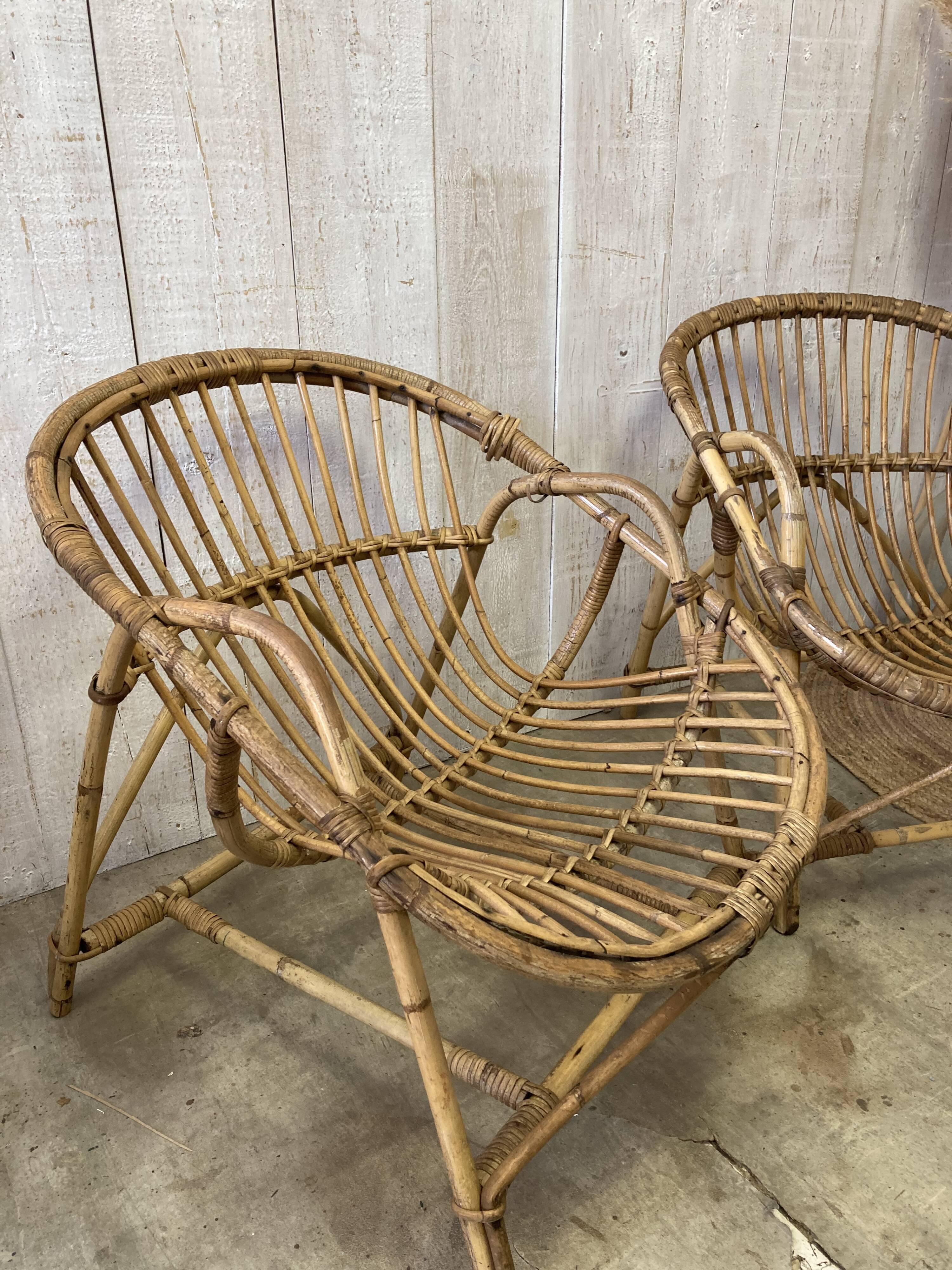 Pair of vintage rattan armchairs