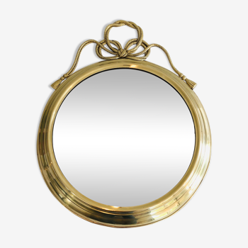 Miroir décoratif oval en laiton orné d'un important noeud torsadé