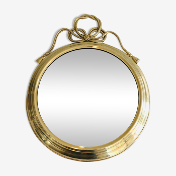 Oval Decorative Mirror in Brass decorated with an Important Twisted Knot