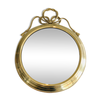 Oval Decorative Mirror in Brass decorated with an Important Twisted Knot