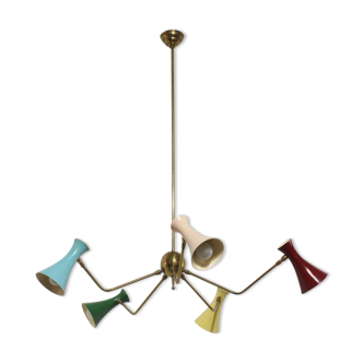 5-arms brass chandelier 1950