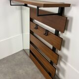 Teak wall coat rack and mirror, 60s, cloakroom