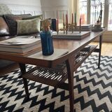 Table basse en teck design danois et porte revue cannage